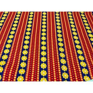 Vintage Red Yellow Floral Striped Cotton Fabric 1 yard + 17"  x 17" Sewing Craft